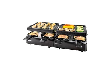 Unold 48755 Raclette Extendable, Party Grill, Raclette-Grill für bis zu 8 Personen, 1.300 Watt Elektro-Tischgrill mit zwei separaten Grillflächen (je ca. 21 x 21 cm) im Sale